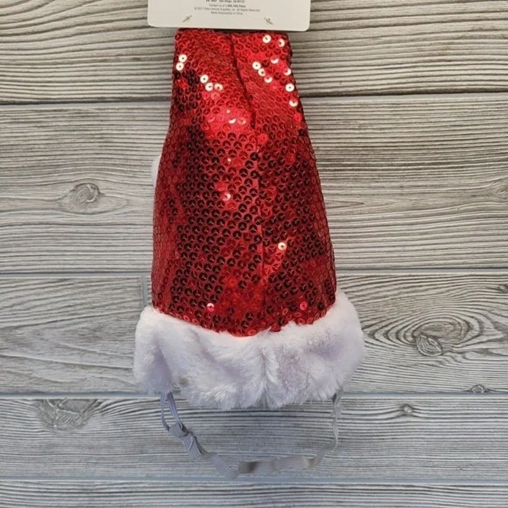 Time for Joy Santa Hat Dog L XL Red Shimmer Sequin Holiday Accessory